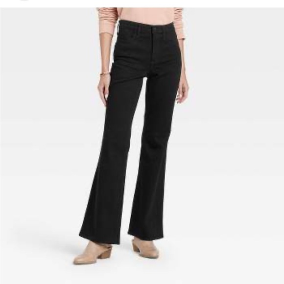 Black stretch Mid-Rise Flare Pants Fitted thru Hip & Thigh Women’s 14 Mossimo - Picture 1 of 7